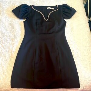 Elliatt Black Puff Sleeve Dress with Rhinestone Neckline